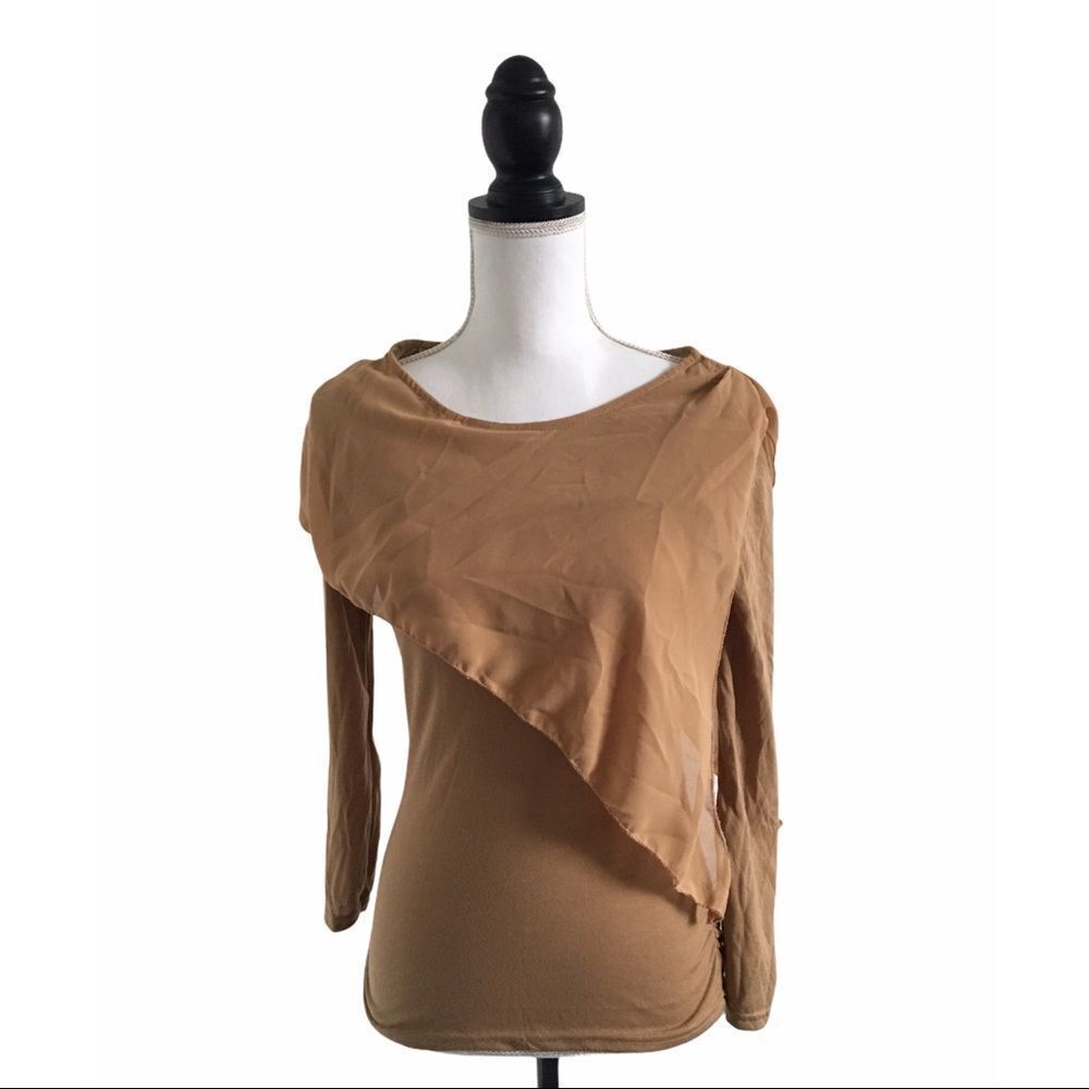 meiyitian Chiffon Ruffle Blouse Mustard Gold Women’s Size Large